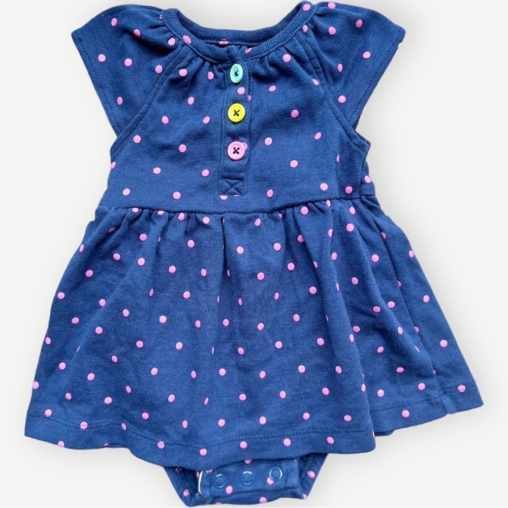 Carter’s Baby Girl Short Sleeve Blue Pink Onesie Romper Dress Outfit. 3 Months.